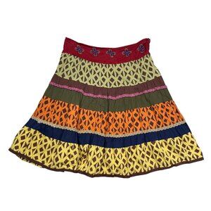 Y2K Rue21 Patchwork Boho Tiered Cotton Midi Skirt Size L